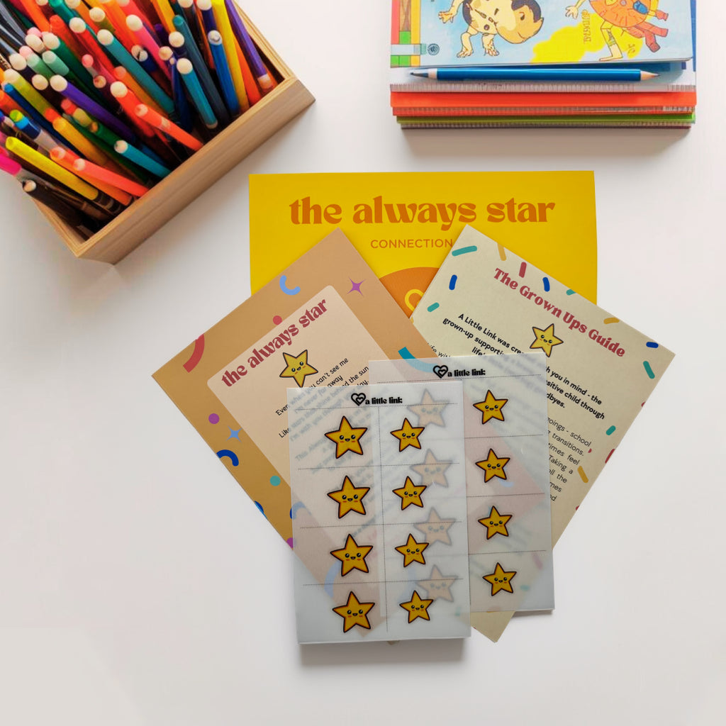 The Always Star mindful kit featuring temporary tattoos and calming ritual tools that comfort kids during goodbyes or bedtime.